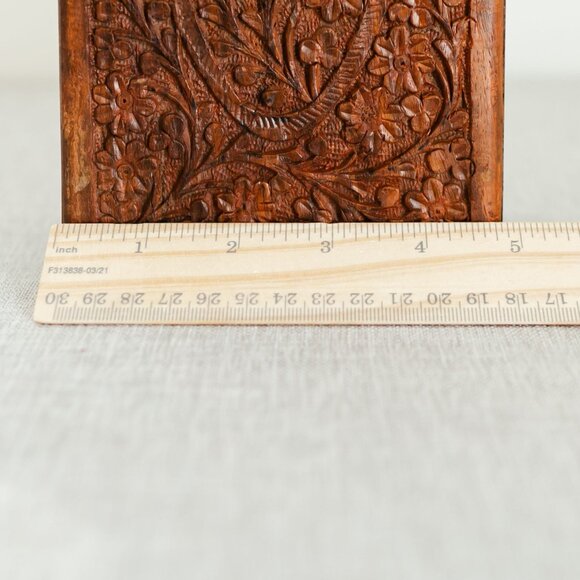 Vintage Hand Carved Wooden Jewelry Trinket Memorial Box Himalayan Jungle Wood - Picture 14 of 16
